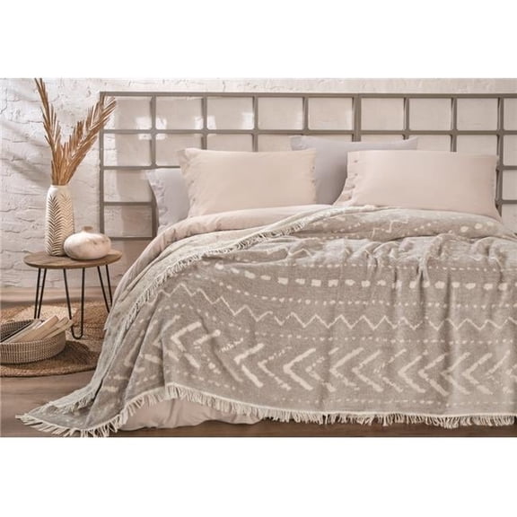 Cora Bedspread - Mink - Queen Size - Luxurious Jacquard Weave