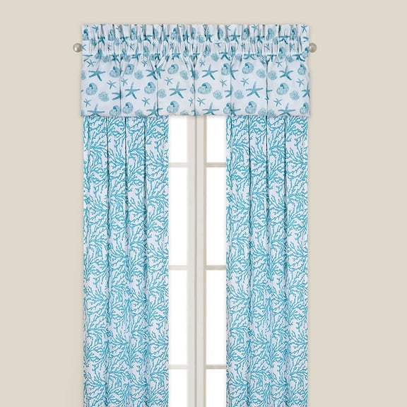 Cora Blue Coastal Cotton Window Drapery Single Panel Curtain