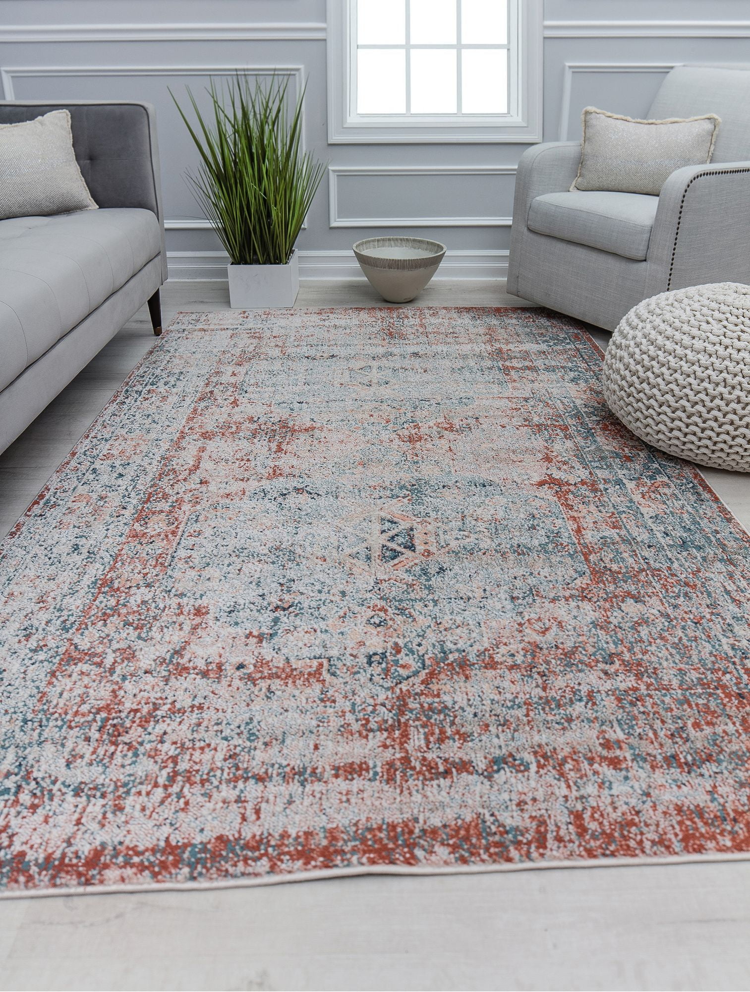 Cora CL35A Deep Poinsettia Transitional Vintage Rust Area Rug, 5'3" x 7'0"