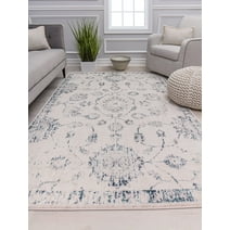 Cora CL50B Admiral Blue Transitional Vintage Ivory Area Rug, 2'6" x 8'