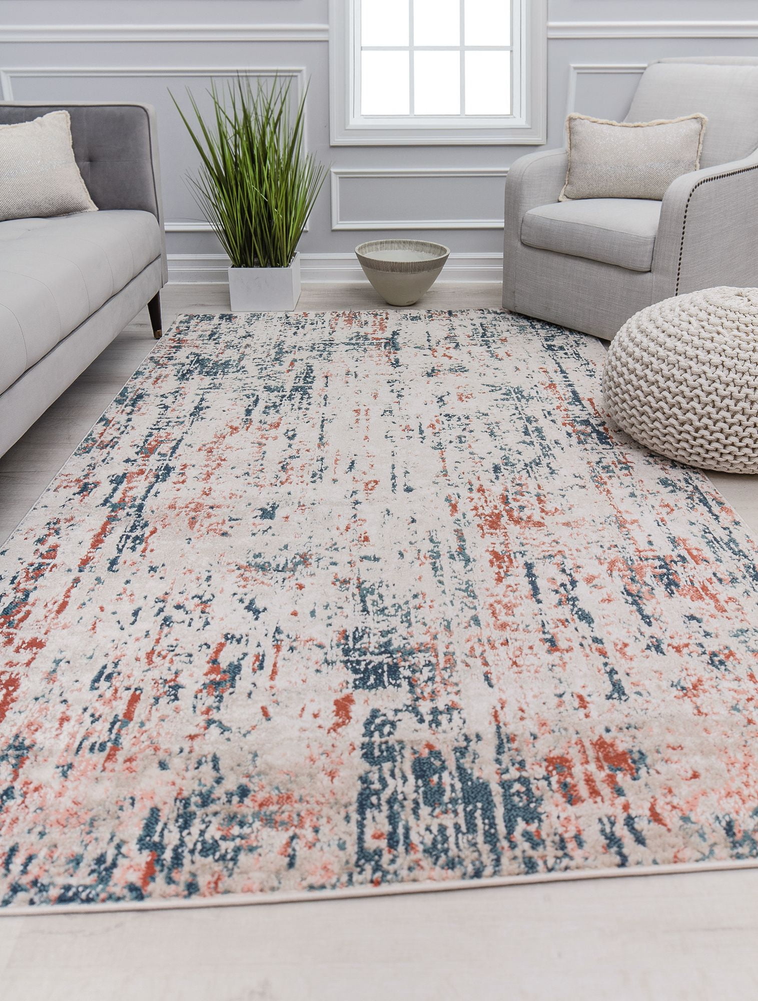 Cora CL65A Blue Mist Transitional Vintage Rust Area Rug, 5'3" x 7'0"