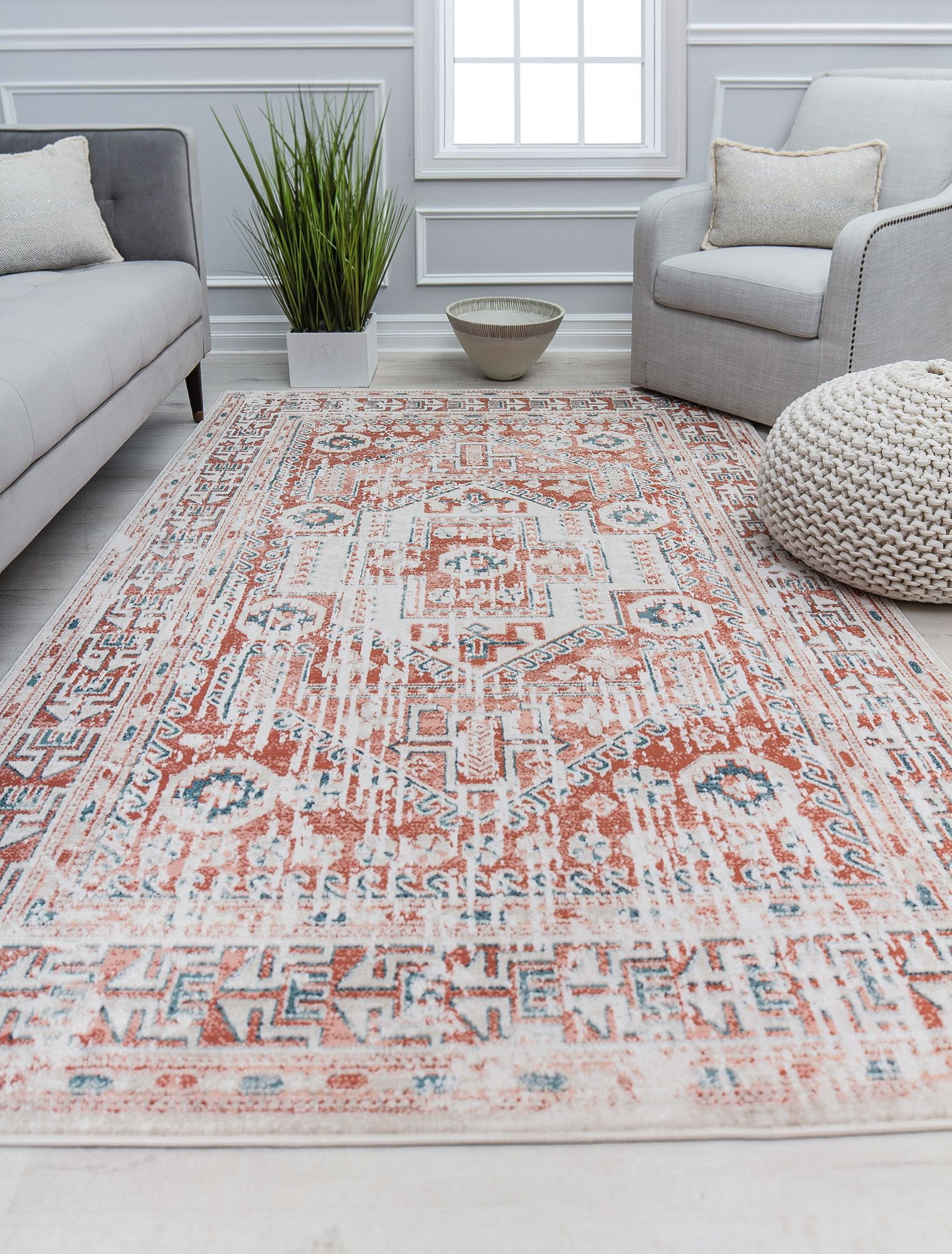 Cora CL80A Warm Sienna Transitional Vintage Rust Area Rug, 2'6" x 4'