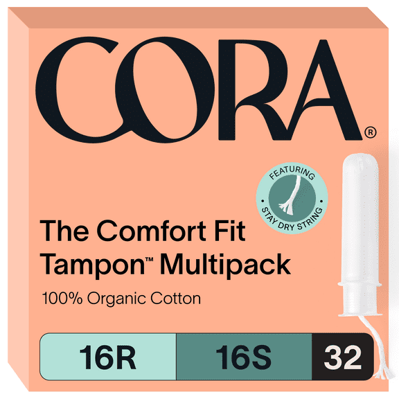 Cora Compact Applicator Tampons, Organic Cotton Core, Regular/Super, 32 Count