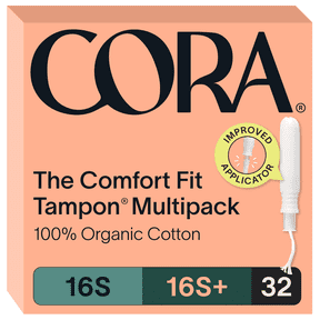 Cora Compact Applicator Tampons, 100% Organic Cotton, Super/Super+, 32 Count