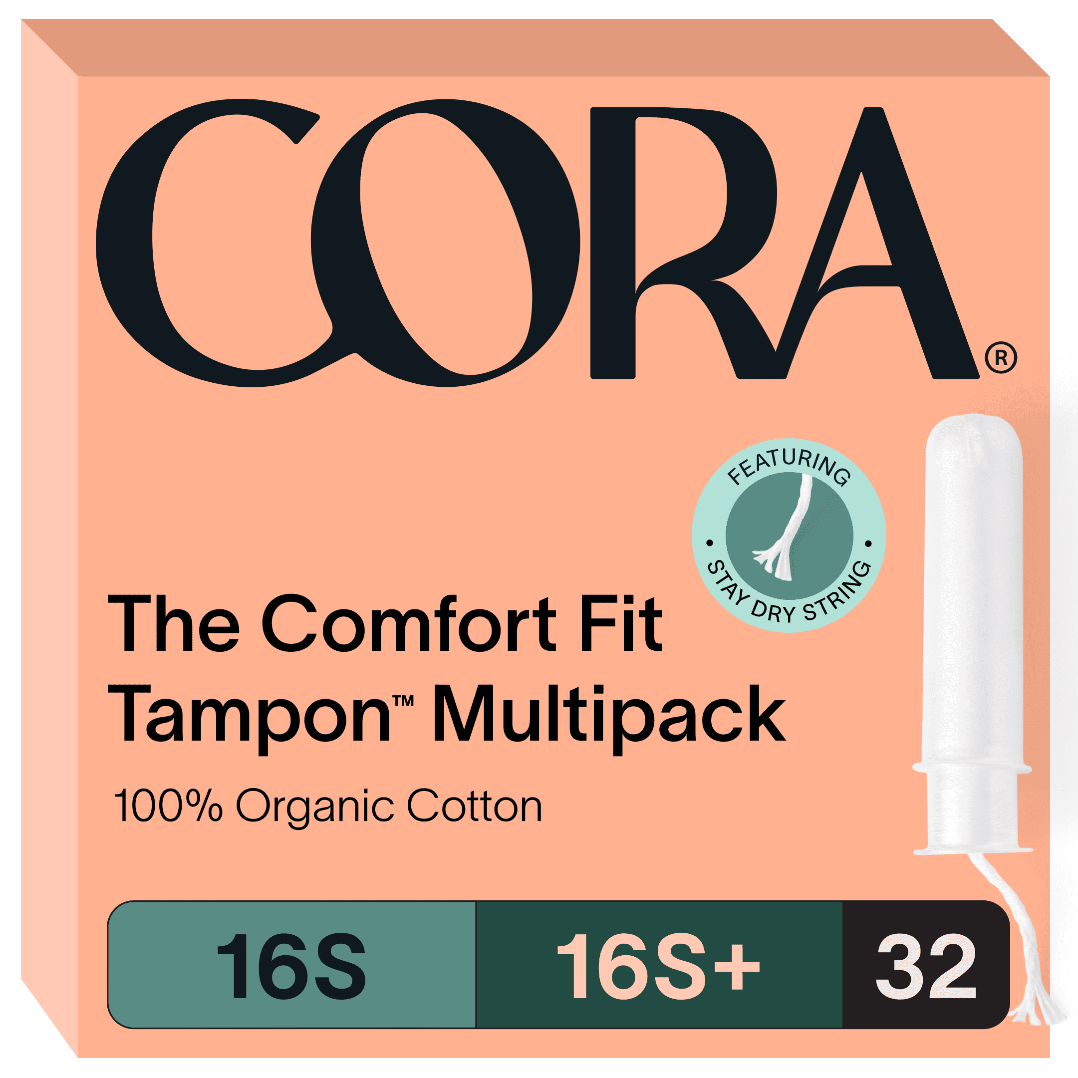 Cora Compact Applicator Tampons, 100% Organic Cotton, Super/Super+, 32 Count