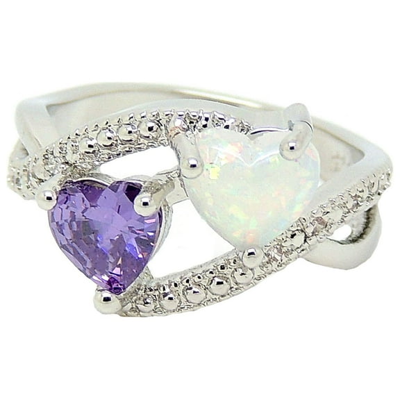 Cora Heart Ring Created Fire Opal Purple Cz Promise Women Ginger Lyne Collection