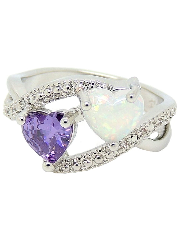Cora Heart Ring Created Fire Opal Purple Cz Promise Women Ginger Lyne Collection