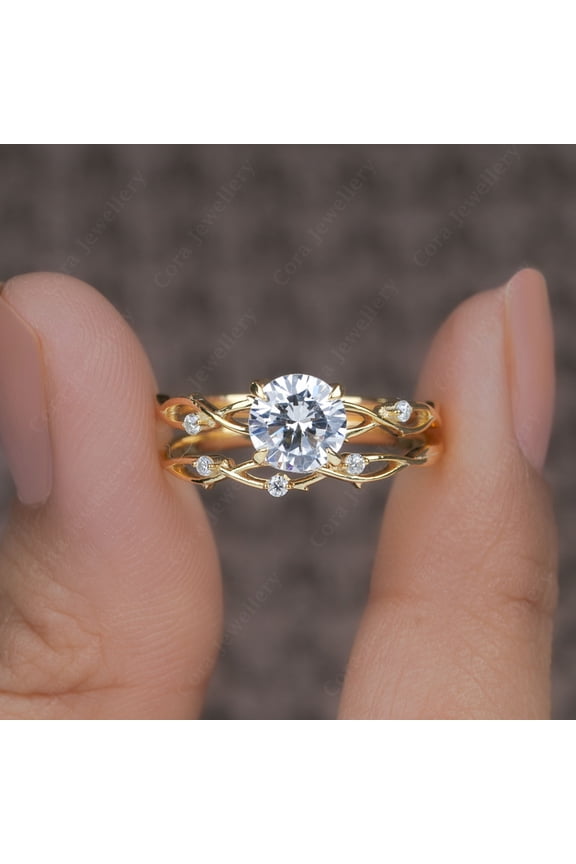 1.0CT Nature Inspired Twig Moissanite Engagement Ring Set for Women, 10K Yellow Gold, 11 US