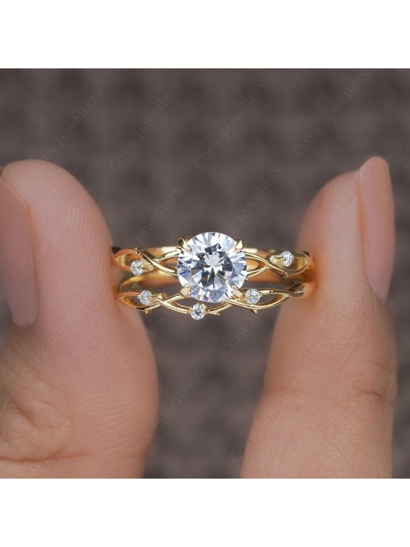 1.0CT Nature Inspired Twig Moissanite Engagement Ring Set for Women, 10K Yellow Gold, 3.5 US