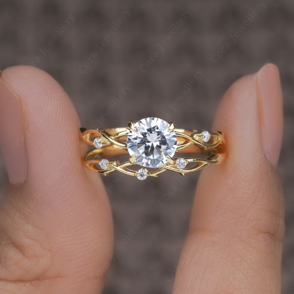 Cora Jewellery 1.0CT Nature Inspired Twig Moissanite Engagement Ring Set for Women, 10K Yellow Gold, 5.5 US