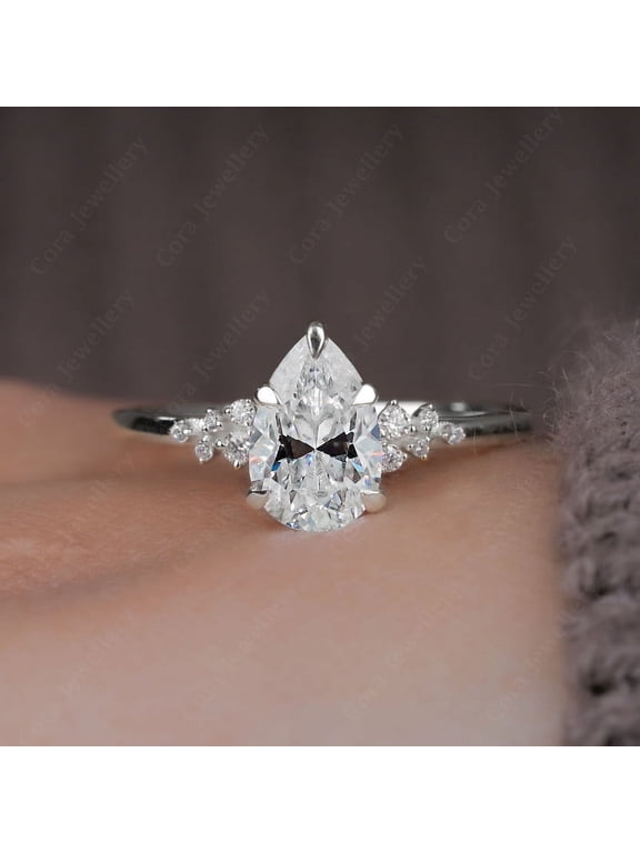 1.25TCW Snow Drift Pear Moissanite Engagement Ring for Women, 10K White Gold, 7 US