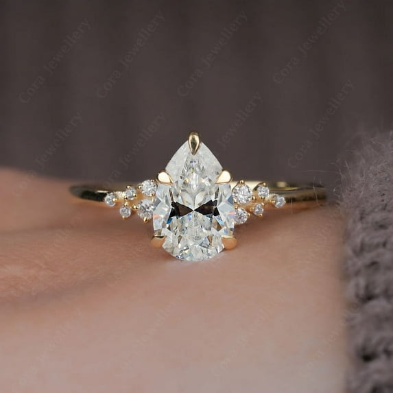 Cora Jewellery 1.25TCW Snow Drift Pear Moissanite Engagement Ring for Women, 10K Yellow Gold, 5 US