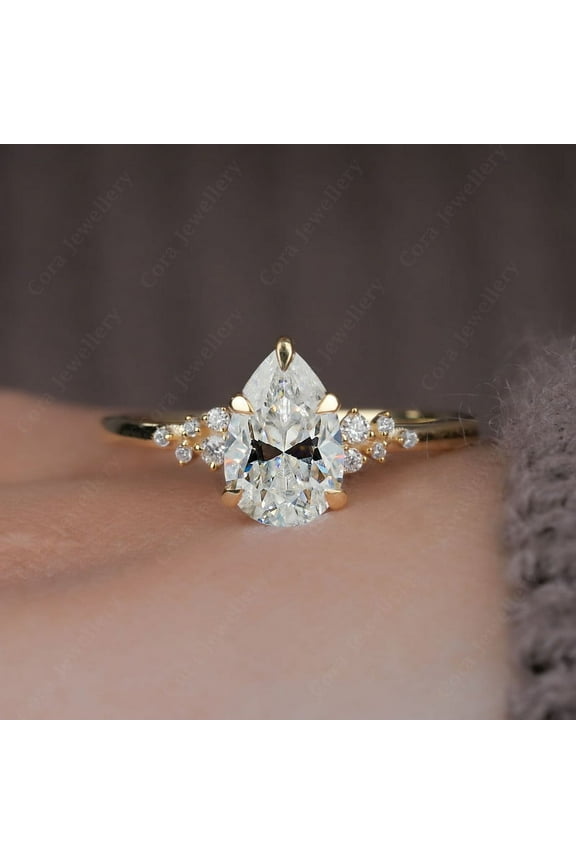 1.25TCW Snow Drift Pear Moissanite Engagement Ring for Women, 10K Yellow Gold, 6.5 US