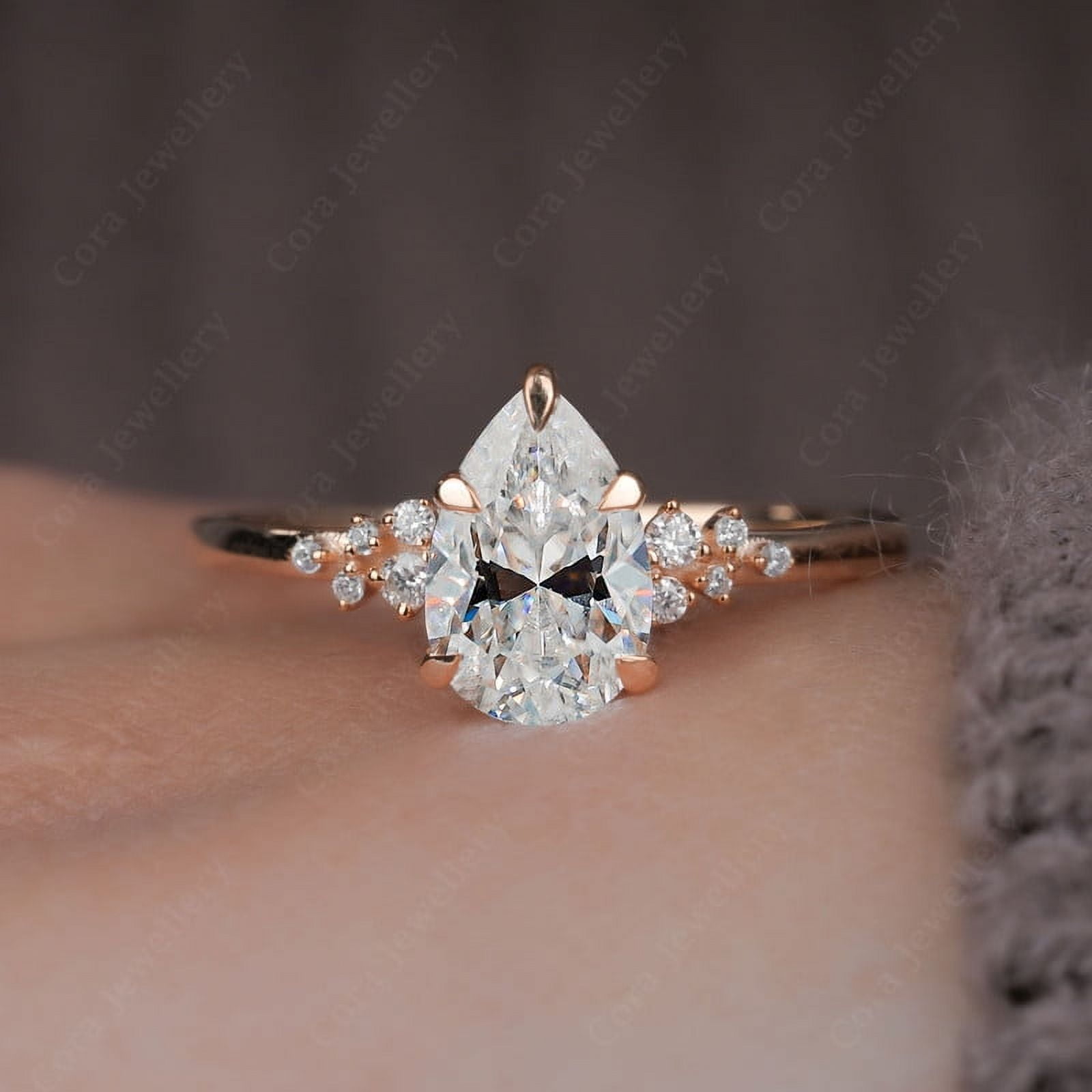 Cora Jewellery 1.25TCW Snow Drift Pear Moissanite Engagement Ring for Women, 14K Rose Gold, 4 US