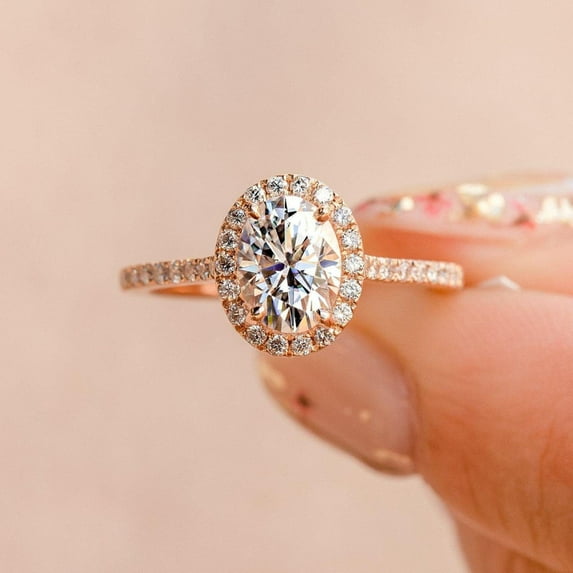 Cora Jewellery 1.32CT Oval Moissanite Halo Engagement Ring For Women , 14K Rose Gold