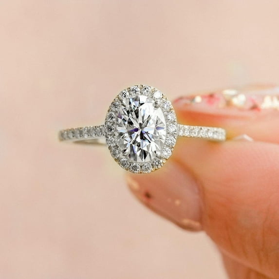 Cora Jewellery 1.32CT Oval Moissanite Halo Engagement Ring For Women , 18K White Gold