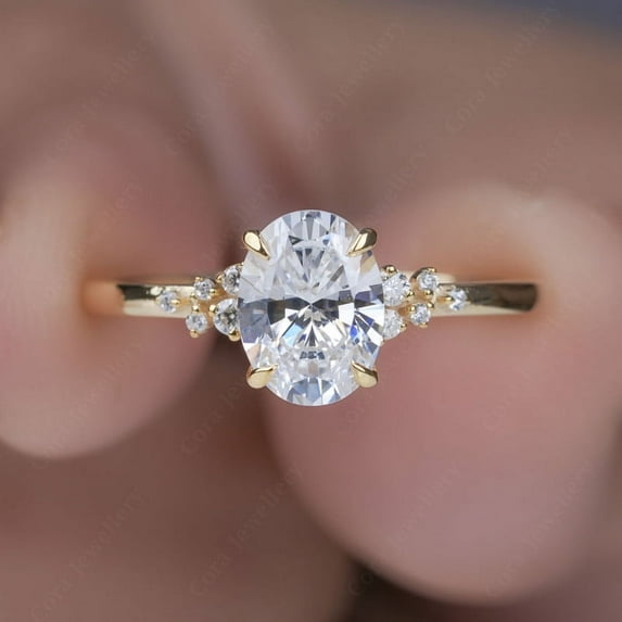 Cora Jewellery 1.32CT Snow Drift style Oval Moisanite Engagement Ring For Women, 10K Yellow Gold