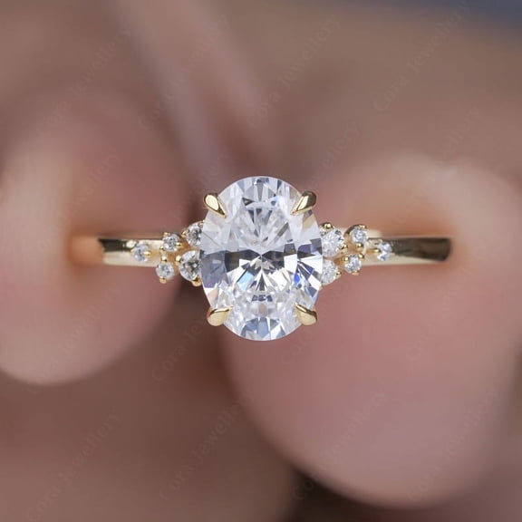 Cora Jewellery 1.32CT Snow Drift style Oval Moisanite Engagement Ring For Women, 10K Yellow Gold