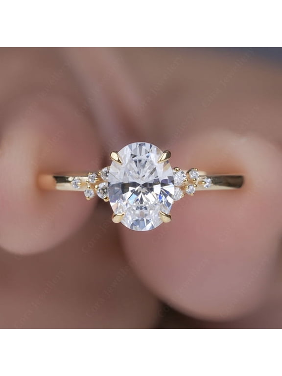1.32CT Snow Drift style Oval Moisanite Engagement Ring For Women, 10K Yellow Gold