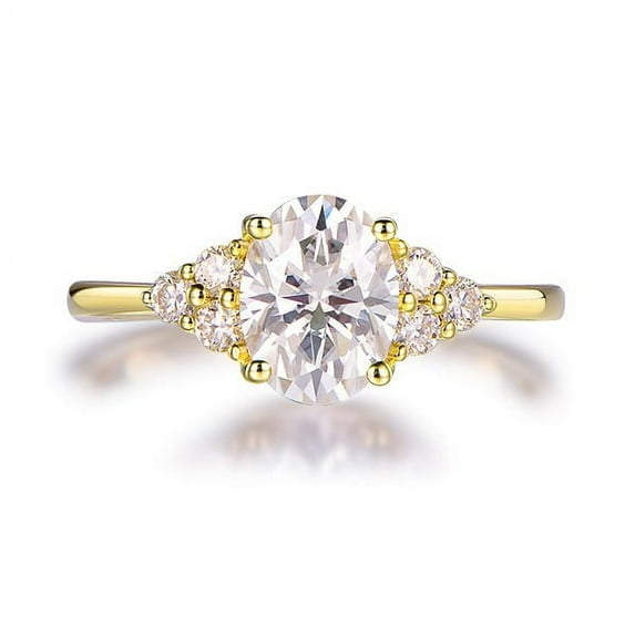 Cora Jewellery 1.35CT Muse Setting Oval Moissanite Solitaire Engagement Ring For Women, 14K Yellow Gold