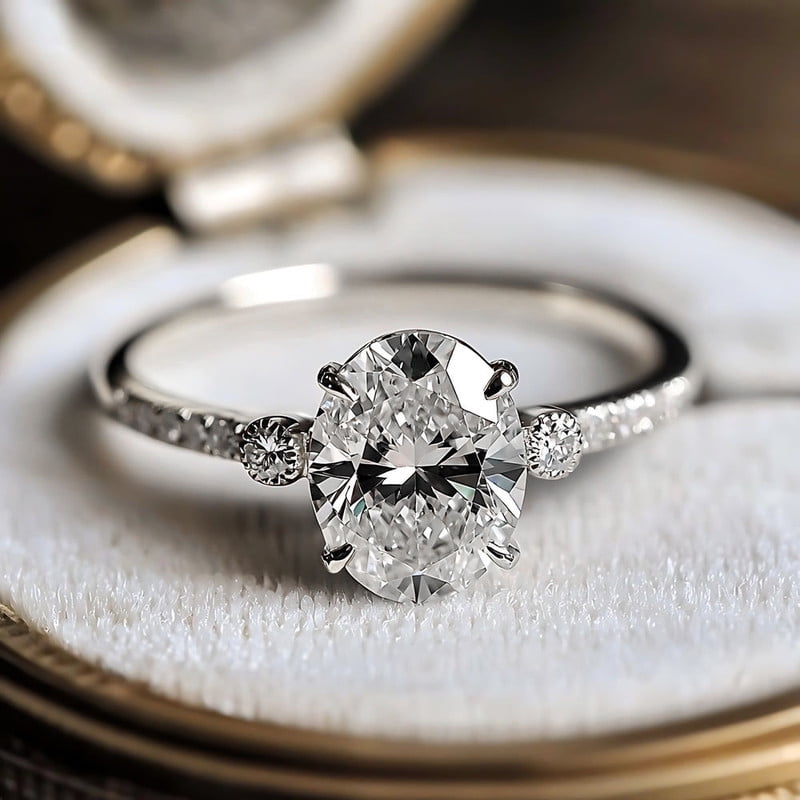 Cora Jewellery 1.35CT Oval Moissanite Solitaire Engagement Ring For Women, 10K White Gold