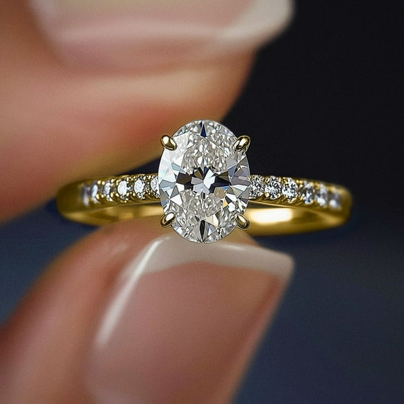 Cora Jewellery 1.35CT Oval Moissanite Solitaire Engagement Ring For Women, 10K Yellow Gold