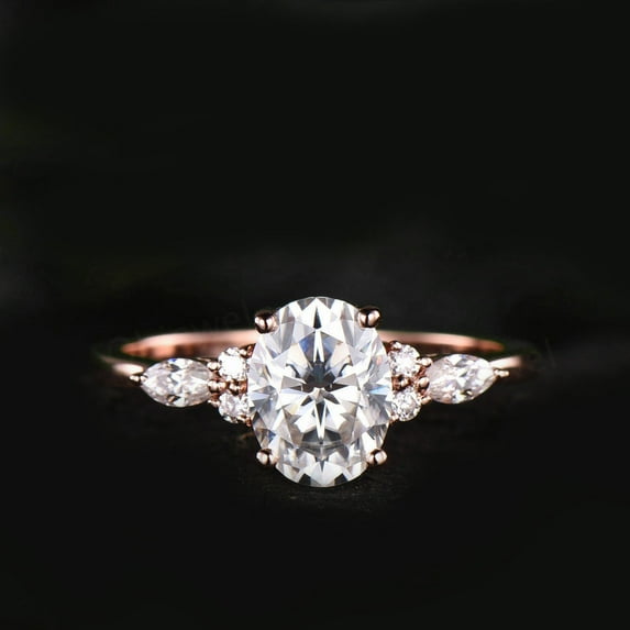 Cora Jewellery 1.35CT Oval Moissanite Solitaire Engagement Ring For Women, 18K Rose Gold