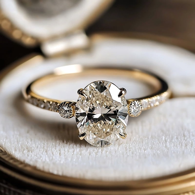 Cora Jewellery 1.35CT Oval Moissanite Solitaire Engagement Ring For Women, 18K Yellow Gold