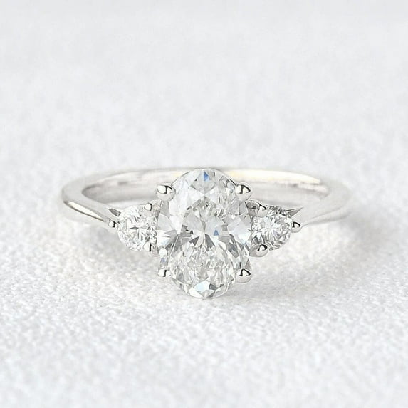 Cora Jewellery 1.35CT Oval Moissanite Three Stone Engagement Ring For Women, 18K White Gold