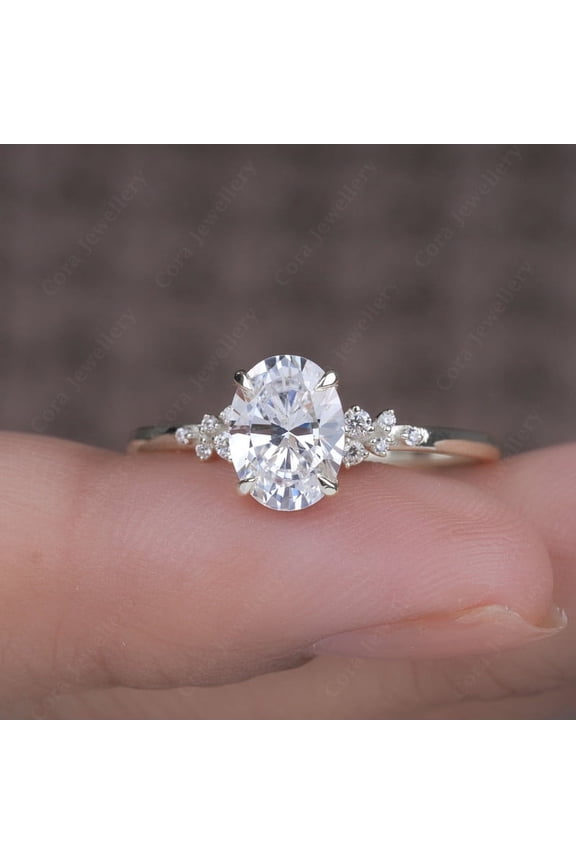 1.35TCW Sonw Drift Oval Moissanite Engagement Ring for Women, 10K White Gold, 5 US