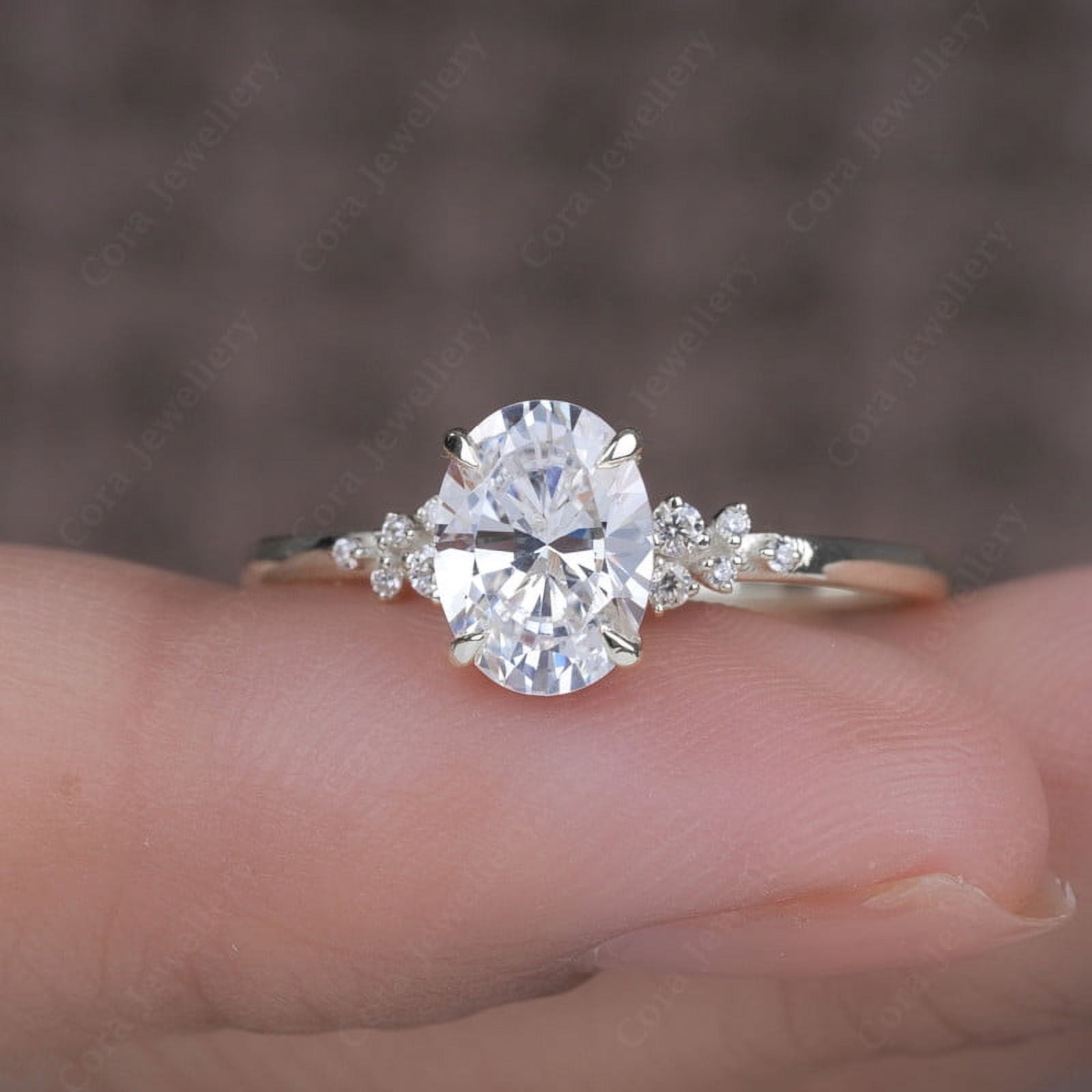 Cora Jewellery 1.35TCW Sonw Drift Oval Moissanite Engagement Ring for Women, 10K White Gold, 7.5 US