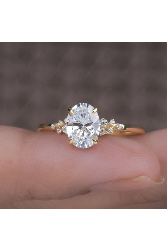 1.35TCW Sonw Drift Oval Moissanite Engagement Ring for Women, 10K Yellow Gold, 5 US