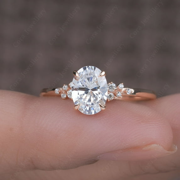 Cora Jewellery 1.35TCW Sonw Drift Oval Moissanite Engagement Ring for Women, 14K Rose Gold, 6 US