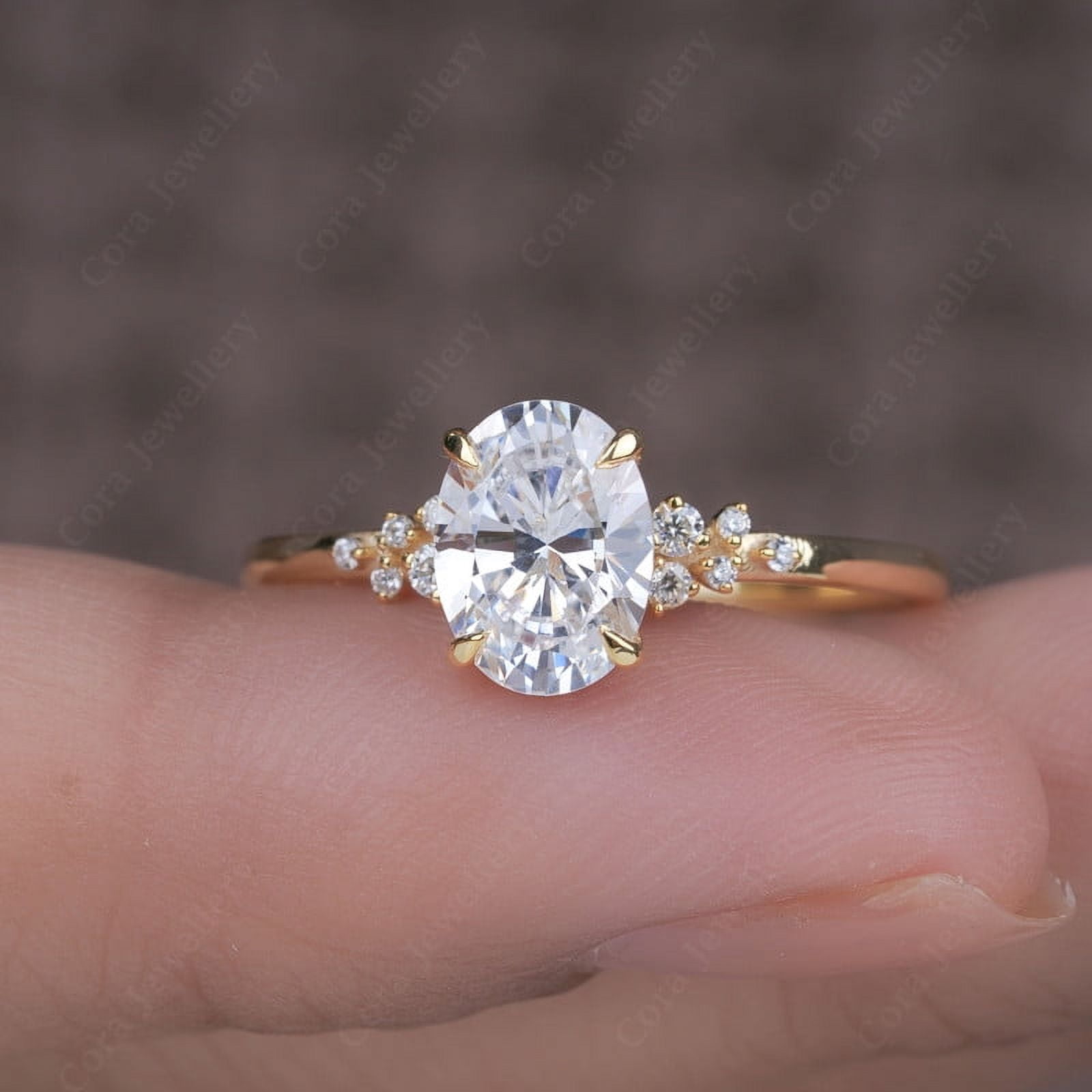 Cora Jewellery 1.35TCW Sonw Drift Oval Moissanite Engagement Ring for Women, 14K Yellow Gold, 10.5 US