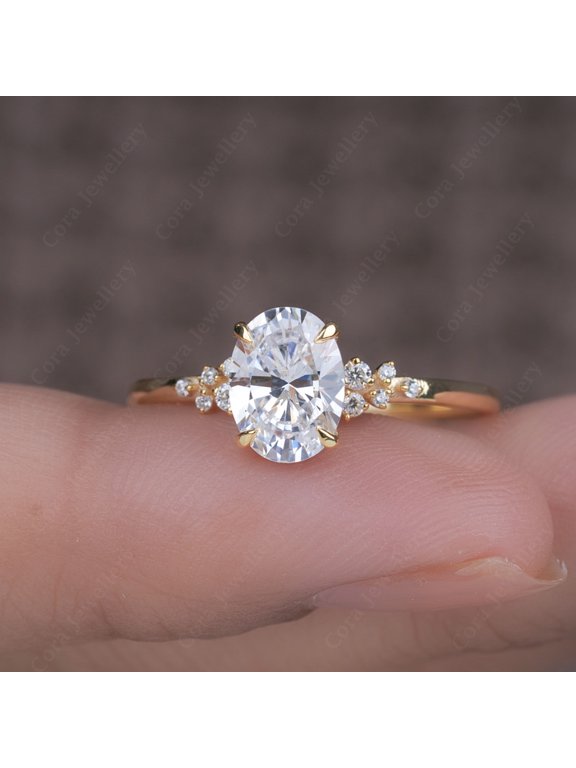 1.35TCW Sonw Drift Oval Moissanite Engagement Ring for Women, 14K Yellow Gold, 9 US