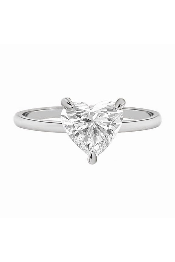 1.5 CT Heart Shaped Moissanite Engagement Ring, Solitaire Ring For Women, 10K White Gold, 8 US, Pack of 1