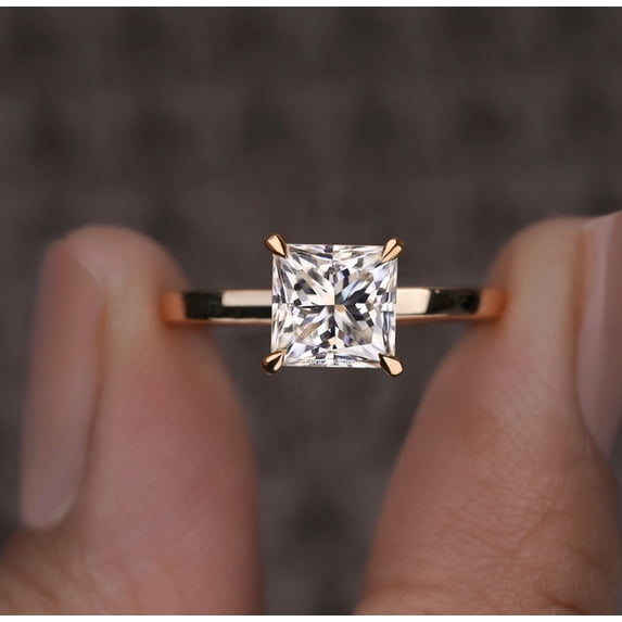 Cora Jewellery 1.5CT Princess Moissanite Cathedral Setting Solitaire Engagement Ring for Women, 10K Rose Gold, 8 US