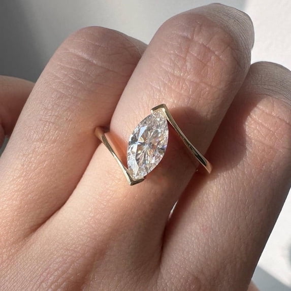 Cora Jewellery 1.5CT Bypass Shank Marquise Moissanite Engagement Ring For Women, 14K Yellow Gold