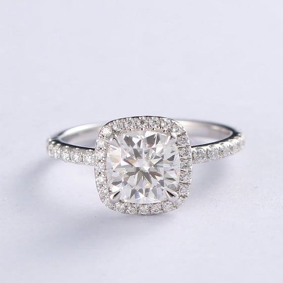 Cora Jewellery 1.5CT Cushion Moissanite Halo Engagement Ring For Women, 18K White Gold