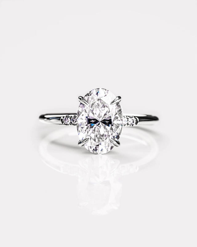 Cora Jewellery 1.5CT Delicate Oval Moissanite Hidden Halo Engagement Ring For Women, 10K White Gold