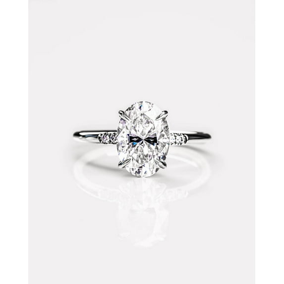 Cora Jewellery 1.5CT Delicate Oval Moissanite Hidden Halo Engagement Ring For Women, 10K White Gold
