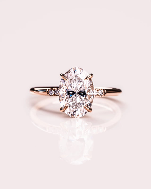 Cora Jewellery 1.5CT Delicate Oval Moissanite Hidden Halo Engagement Ring For Women, 14K Rose Gold