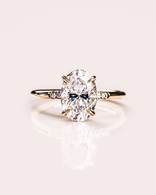 Cora Jewellery 1.5CT Delicate Oval Moissanite Hidden Halo Engagement Ring For Women, 14K Yellow Gold