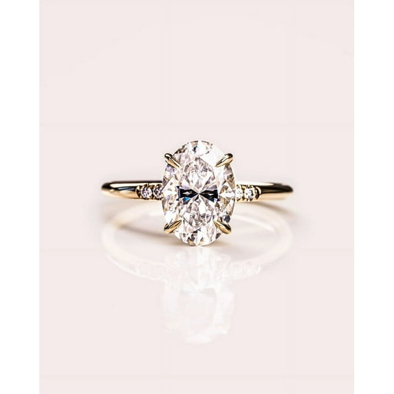 Cora Jewellery 1.5CT Delicate Oval Moissanite Hidden Halo Engagement Ring For Women, 14K Yellow Gold