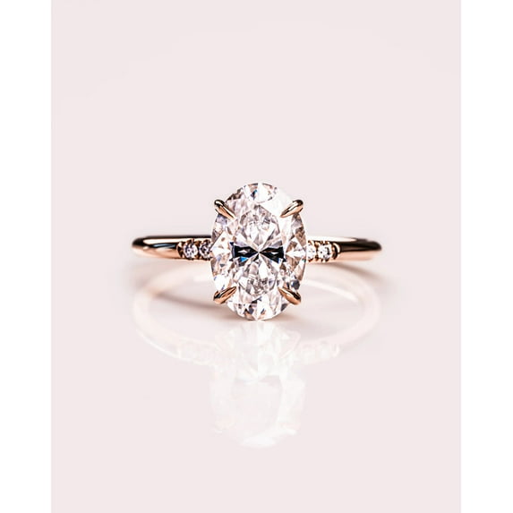 Cora Jewellery 1.5CT Delicate Oval Moissanite Hidden Halo Engagement Ring For Women, 18K Rose Gold