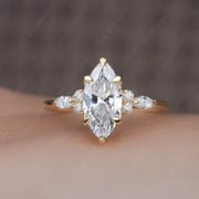 CORA JEWELLERY 1.5CT Marquise Cut Moissanite Engagement Ring for Women, 10K Yellow Gold, 5 US