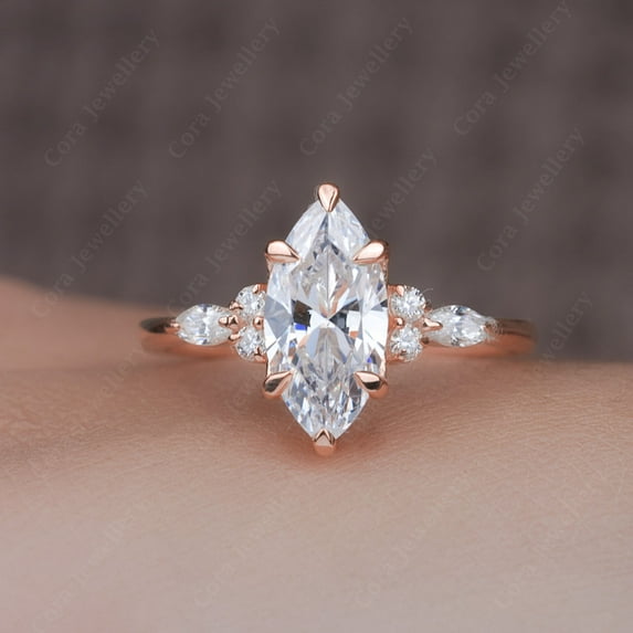 Cora Jewellery 1.5CT Marquise Cut Moissanite Engagement Ring for Women, 14K Rose Gold, 10 US