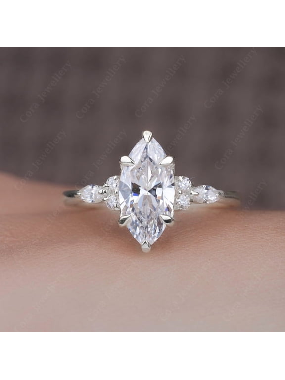 1.5CT Marquise Cut Moissanite Engagement Ring for Women, 14K White Gold, 7 US