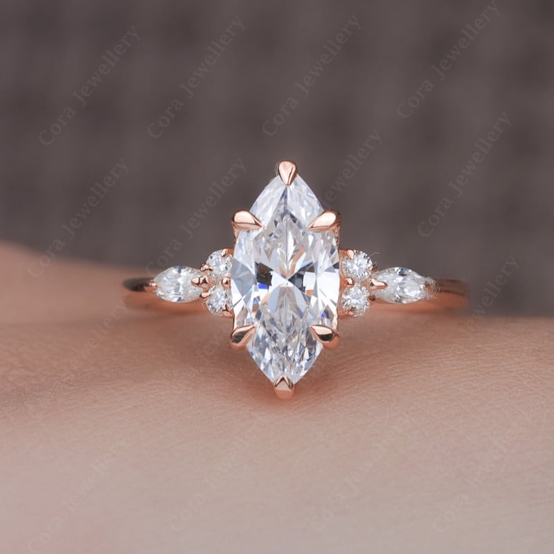 Cora Jewellery 1.5CT Marquise Cut Moissanite Engagement Ring for Women, 18K Rose Gold, 5.5 US