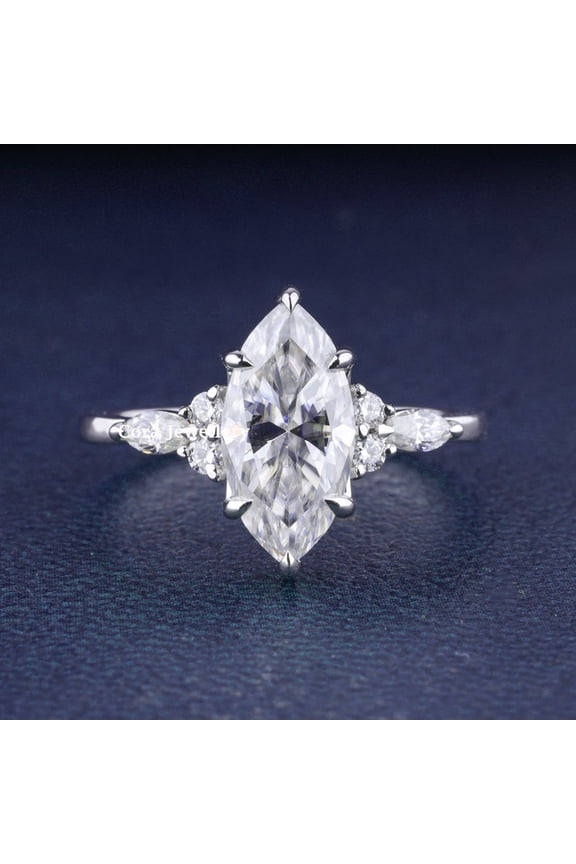 1.5CT Marquise Moissanite Diamond Engagement Ring For Women, 14K White Gold Plating Over Silver, D Color VVS1 Clarity